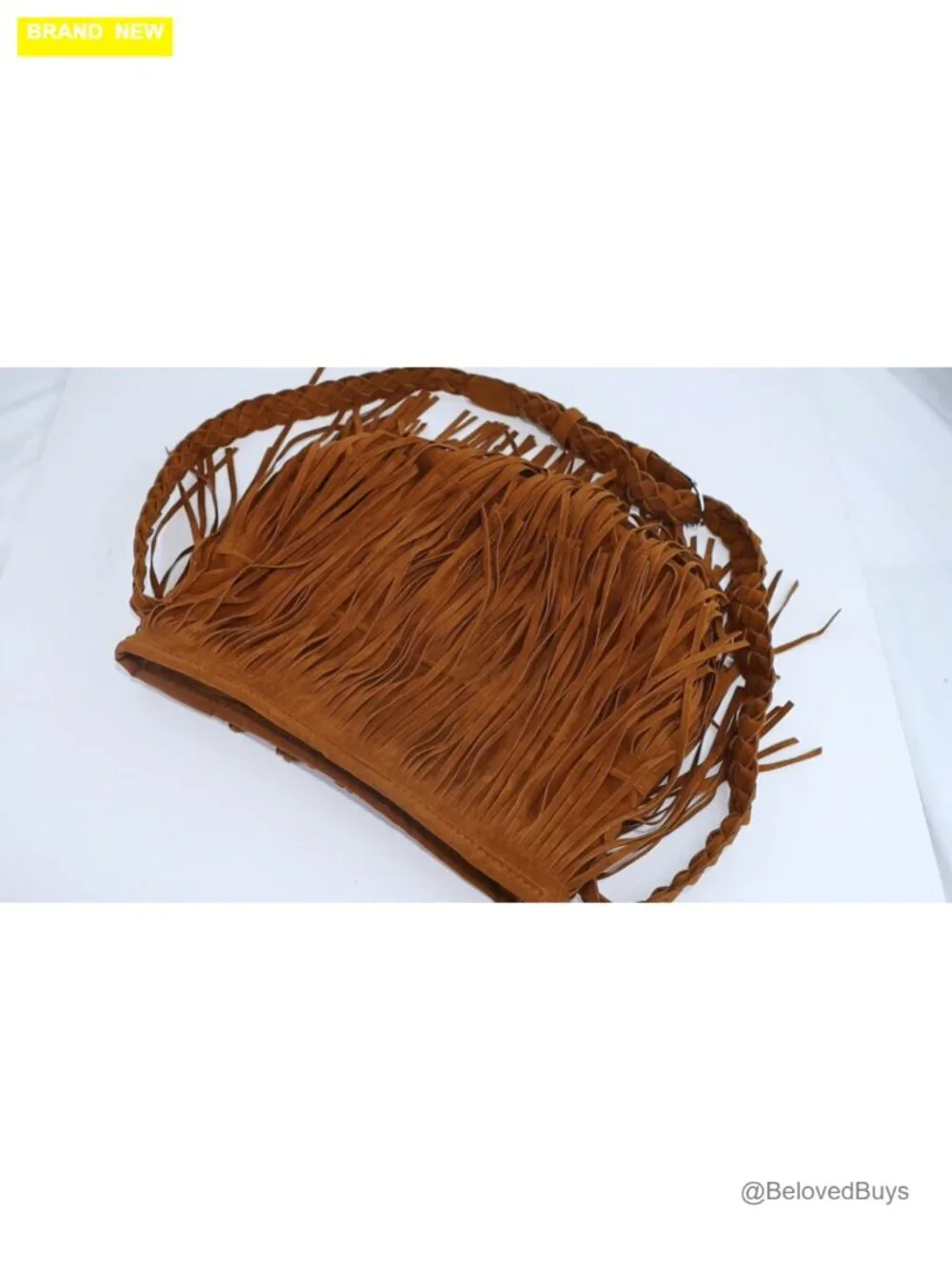 Large Tassel Fringe Crossbody Hobo Bag with Woven Strap